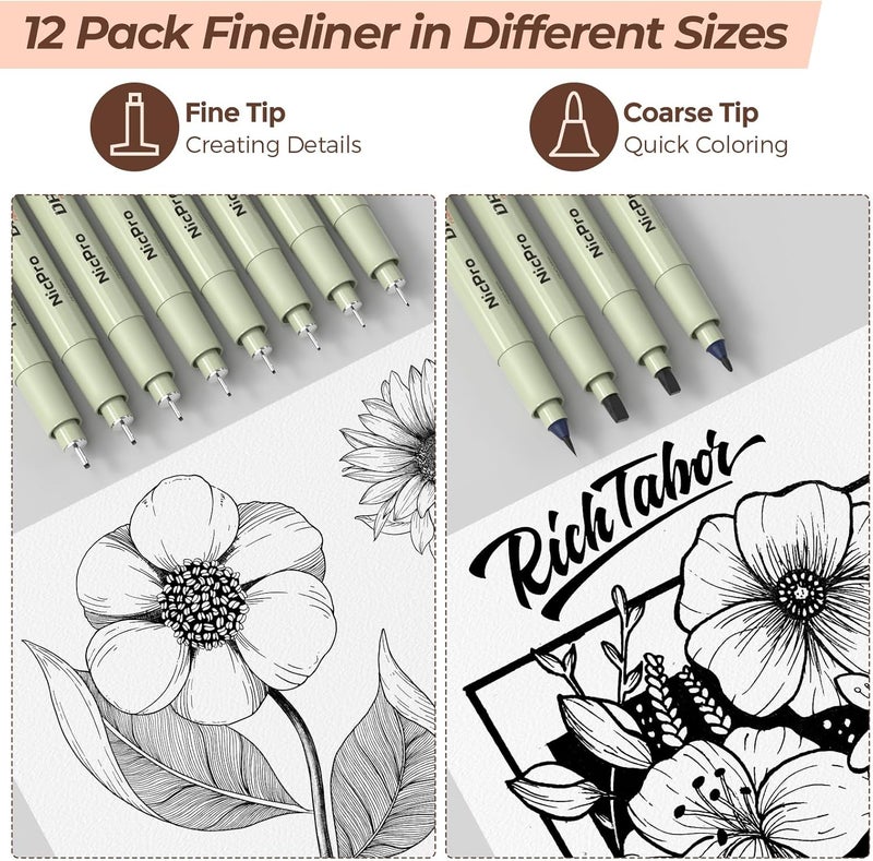 Nicpro 58 PCS Art Drawing Supplies Kit in Leather Case, Art Mechanical Pencil Set with Metal Drafting Pencil 0.3 & 0.5 & 0.7 & 0.9 & 2mm, 12 Micron Pen, Sketch Book, 30 Tube Lead Refills for Sketching - Image 3